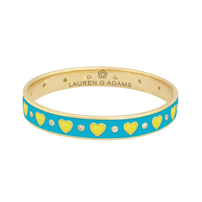 Love Bangle turquoise enamel bracelet with yellow hearts and crystals by Lauren G Adams on Tampa Home & Garden Store