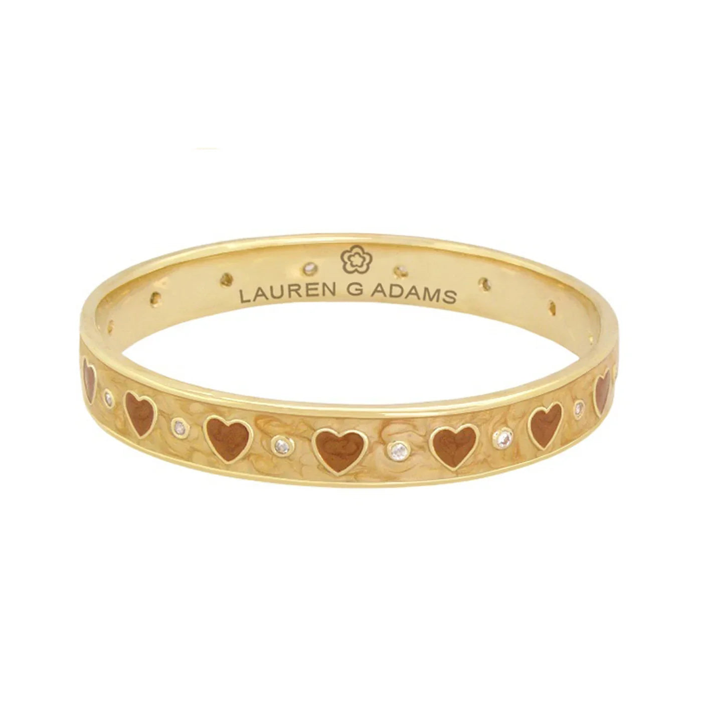 Love Bangle gold-tone bracelet with hearts and crystals, Lauren G Adams engraving on Tampa Home & Garden Store