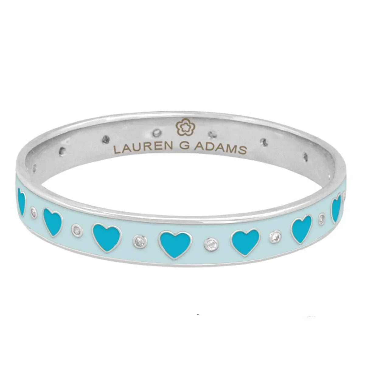 Love Bangle bracelet in blue enamel with turquoise hearts and crystals by Lauren G Adams on Tampa Home & Garden Store