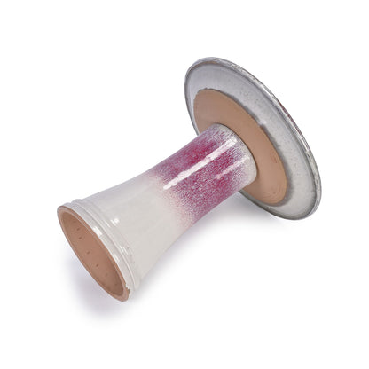 Birdbath in white and pink glazed ceramic with curved rim on Tampa Home & Garden Store