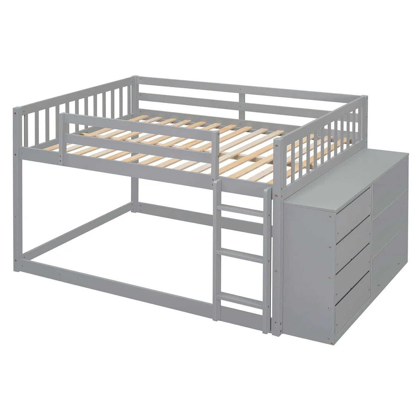 Bunk Bed With Four Drawers and Three Shelves