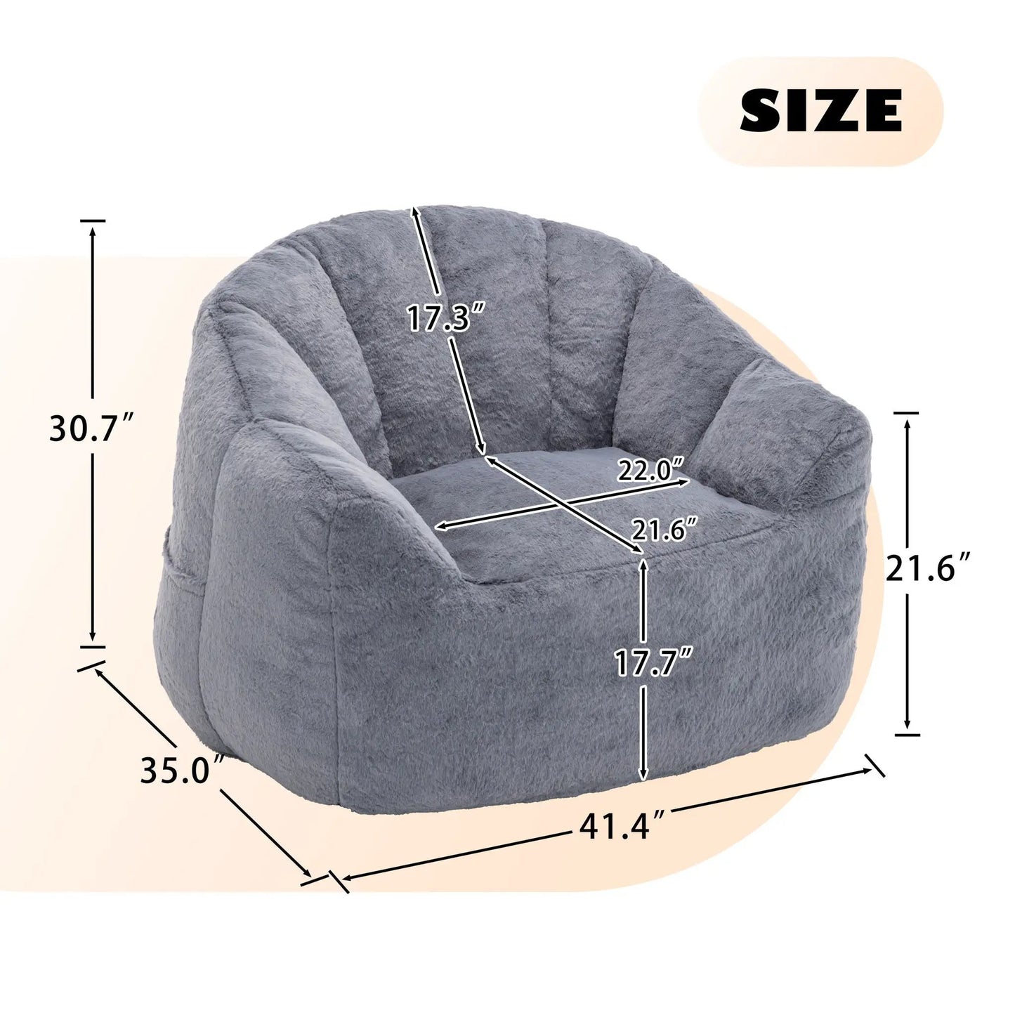 Beanbag chair Unique Piece Furniture with armrests gray plush cover high-density foam on Tampa Home & Garden Store