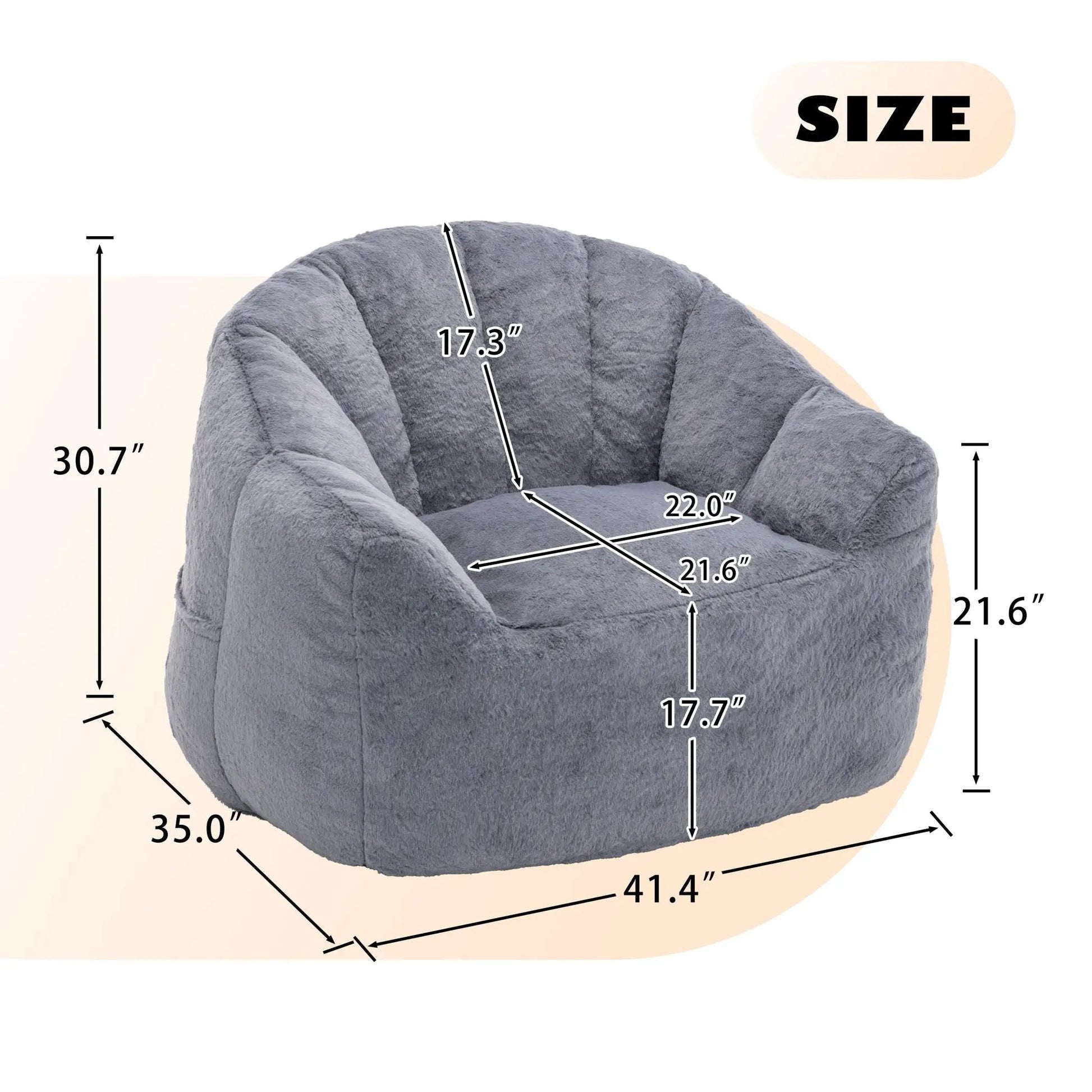 Beanbag chair Unique Piece Furniture with armrests gray plush cover high-density foam on Tampa Home & Garden Store