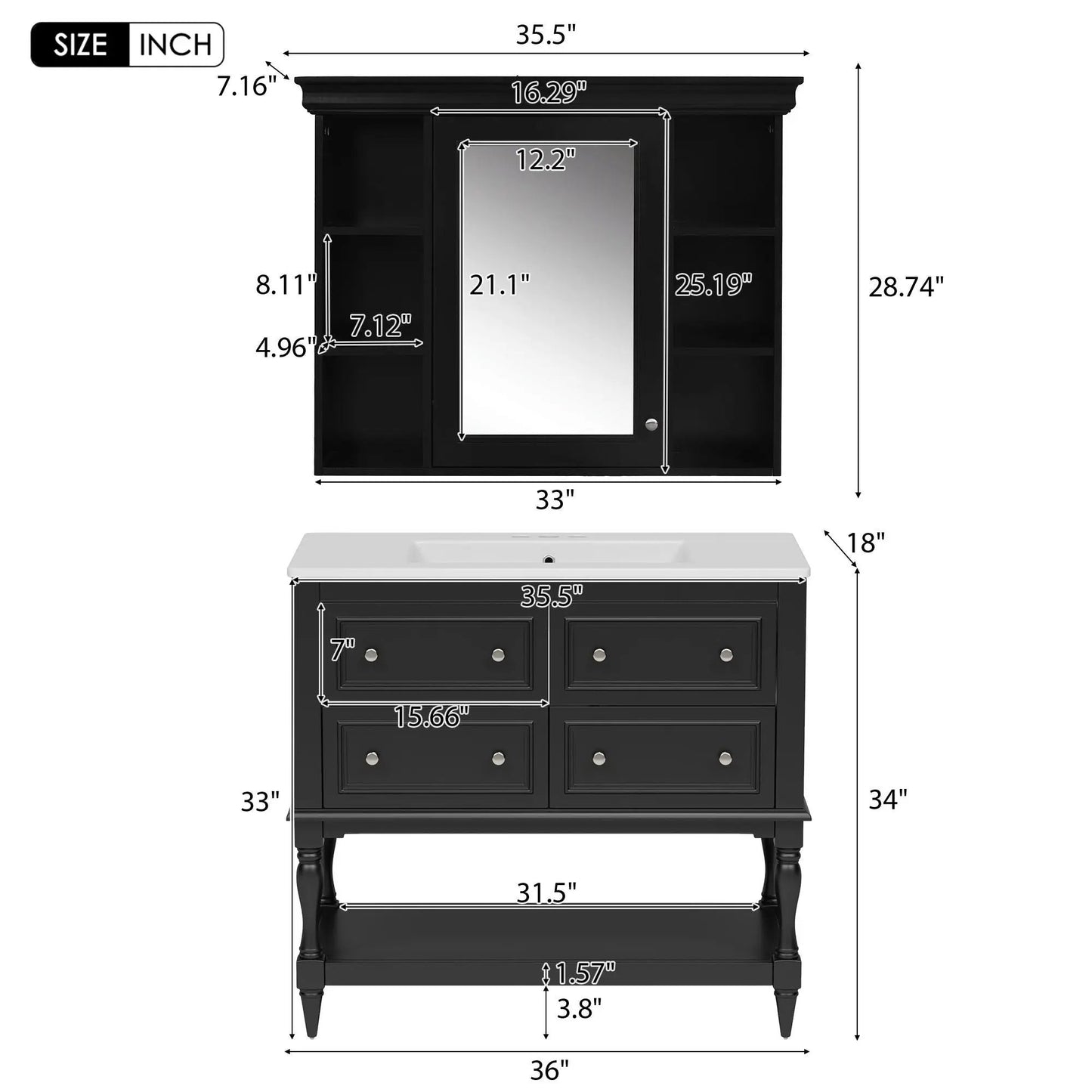 Bathroom Vanity With Medicine Cabinet and Drawers