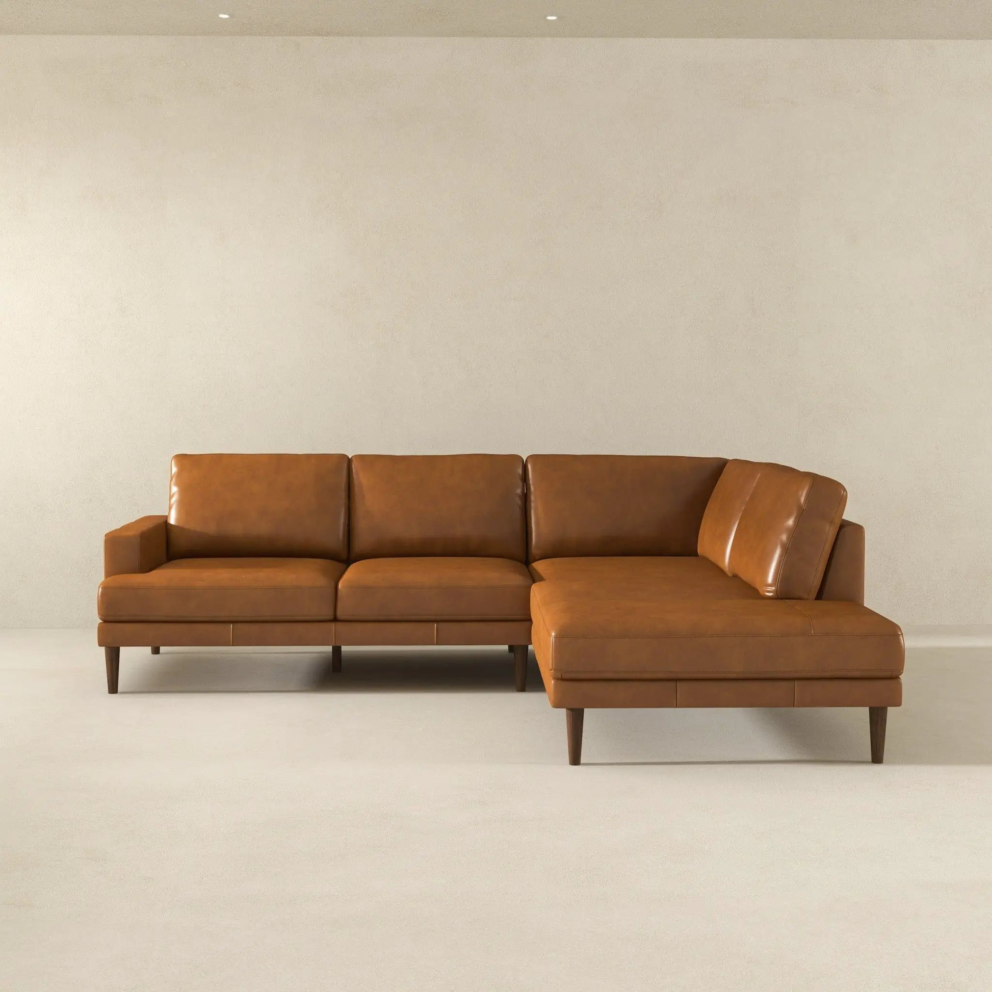 Corbin L-Shaped Sectional Sofa in tan leather with chaise on Tampa Home & Garden Store
