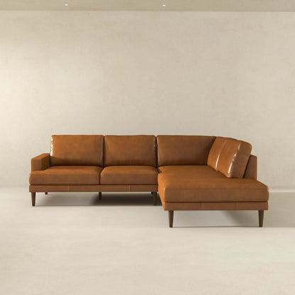 Corbin L-Shaped Sectional Sofa in tan leather with chaise on Tampa Home & Garden Store