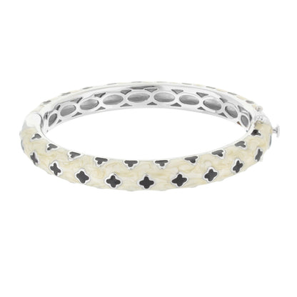 Art Deco Stackable Bangle by Lauren G Adams in ivory marbled enamel with black quatrefoils on Tampa Home & Garden Store