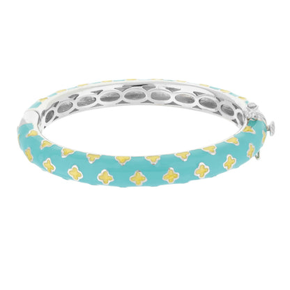 Art Deco Stackable Bangle turquoise enamel with yellow quatrefoil by Lauren G Adams bracelet on Tampa Home & Garden Store