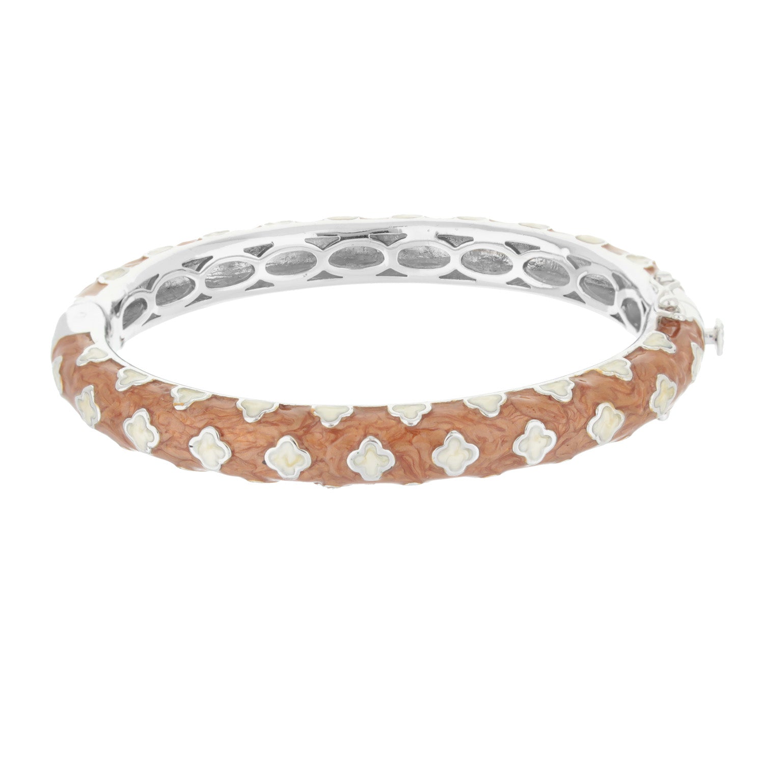 Art Deco Stackable Bangle by Lauren G Adams, brown band with white clover motifs on Tampa Home & Garden Store
