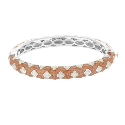 Art Deco Stackable Bangle by Lauren G Adams, brown band with white clover motifs on Tampa Home & Garden Store