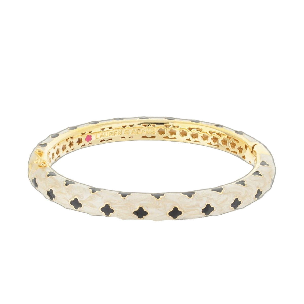 Art Deco Stackable Bangle by Lauren G Adams, gold-tone bracelet with black enamel cutouts on Tampa Home & Garden Store