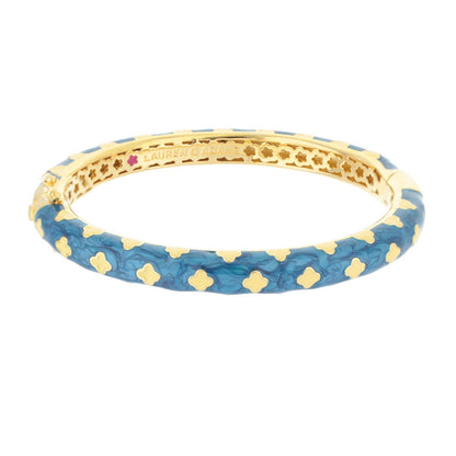 Art Deco Stackable Bangle by Lauren G Adams, gold-tone with blue enamel and clover motifs on Tampa Home & Garden Store