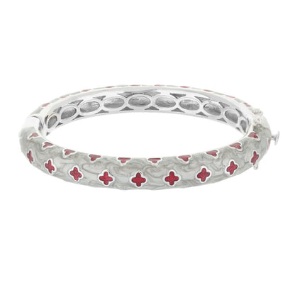 Art Deco Stackable Bangle by Lauren G Adams, white marbled enamel with red quatrefoil accents on Tampa Home & Garden Store