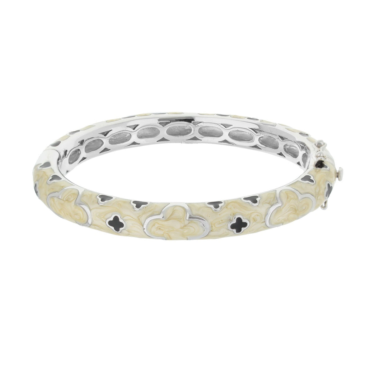 Art Deco stackable bangle in cream marbled enamel with silver-tone accents by Lauren G Adams on Tampa Home & Garden Store