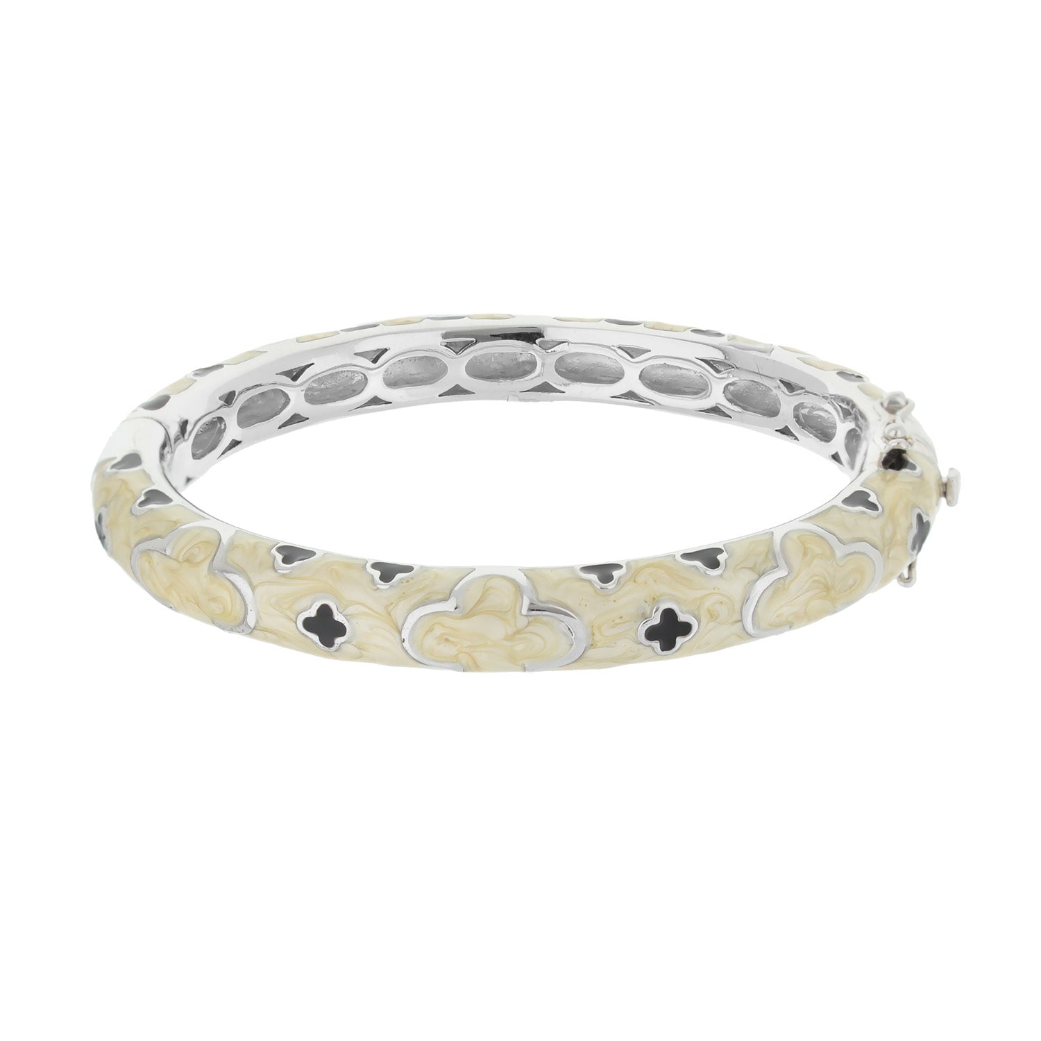 Art Deco stackable bangle in cream marbled enamel with silver-tone accents by Lauren G Adams on Tampa Home & Garden Store