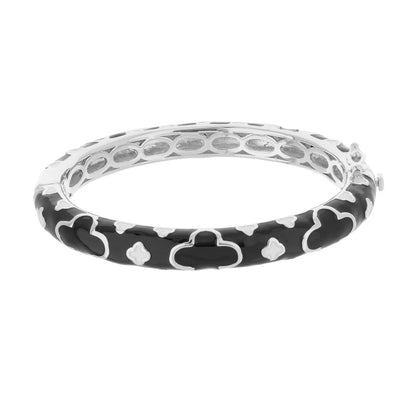 Art Deco Stackable Bangle by Lauren G Adams, black enamel bracelet with silver-tone quatrefoil patterns on Tampa Home & Garden Store