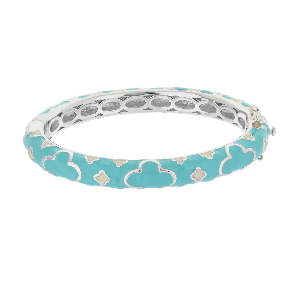 Art Deco stackable bracelet turquoise enamel with silver pattern floral motif by Lauren G Adams on Tampa Home & Garden Store
