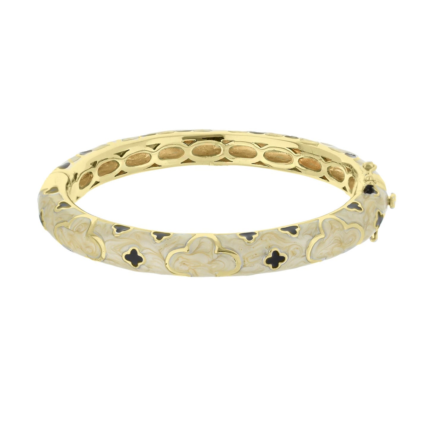 Art Deco stackable bangle bracelet gold-tone with black quatrefoil inlays by Lauren G Adams on Tampa Home & Garden Store