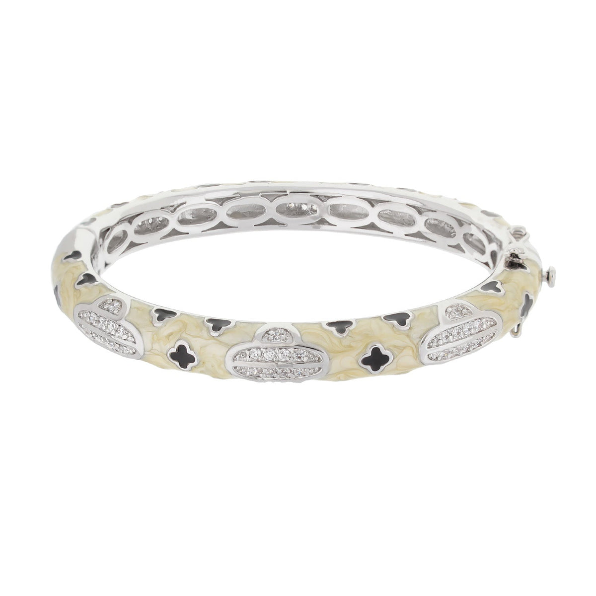 Art Deco Stackable Bangle by Lauren G Adams, yellow enamel panels with diamonds, silver tone on Tampa Home & Garden Store
