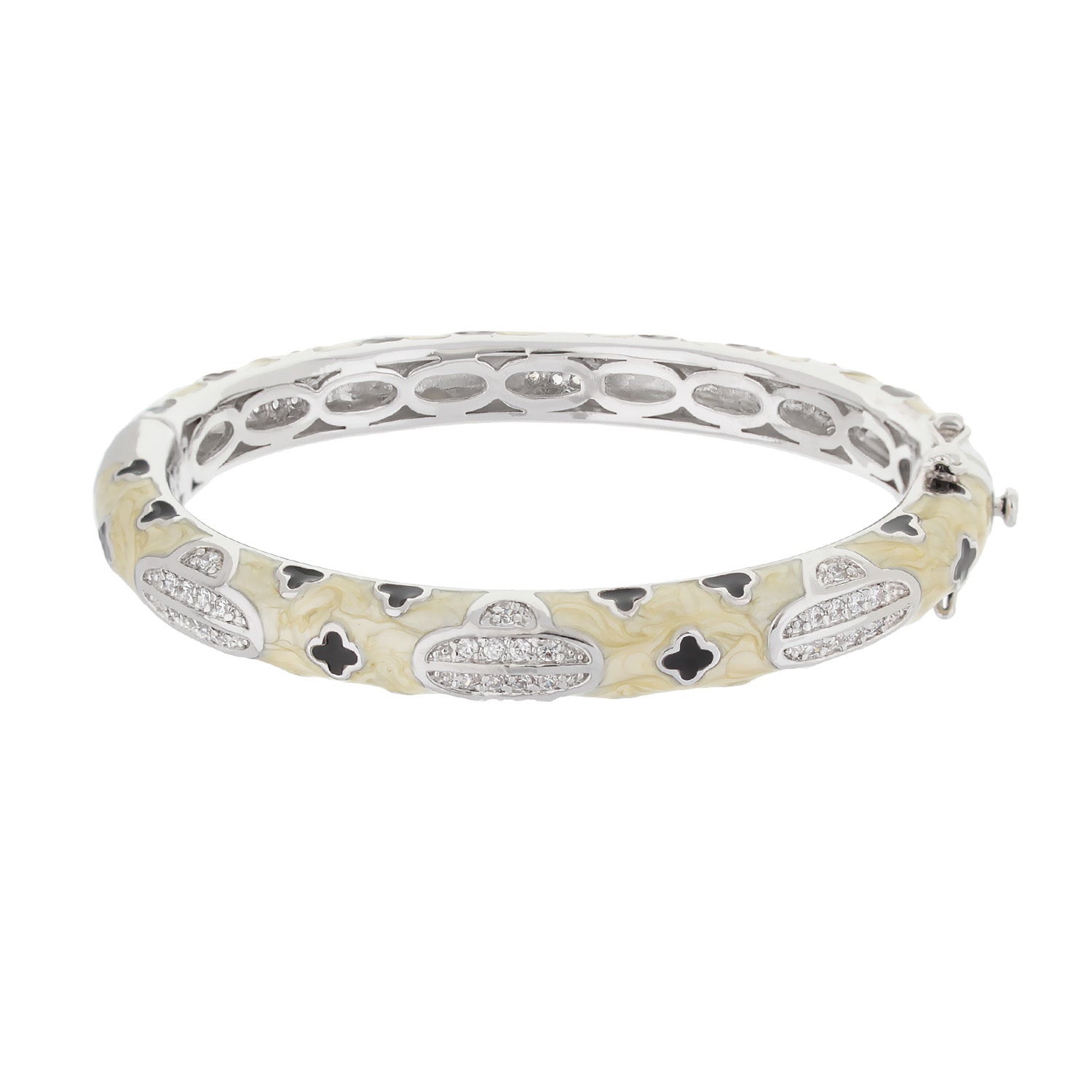 Art Deco Stackable Bangle by Lauren G Adams, yellow enamel panels with diamonds, silver tone on Tampa Home & Garden Store