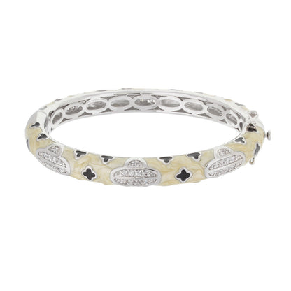 Art Deco Stackable Bangle by Lauren G Adams, yellow enamel panels with diamonds, silver tone on Tampa Home & Garden Store