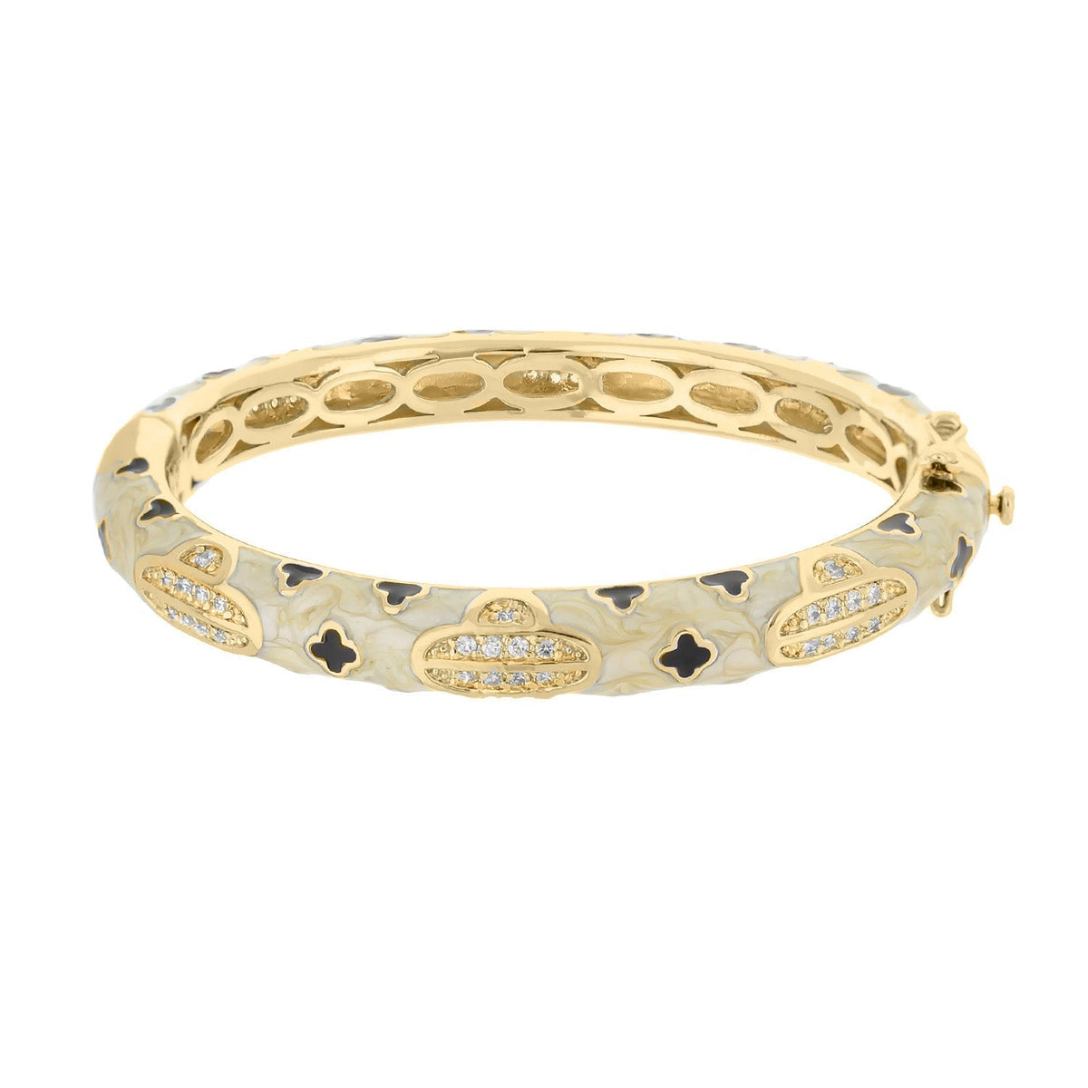 Art Deco Stackable Bangle in gold with ivory enamel and pavé diamonds by Lauren G Adams on Tampa Home & Garden Store