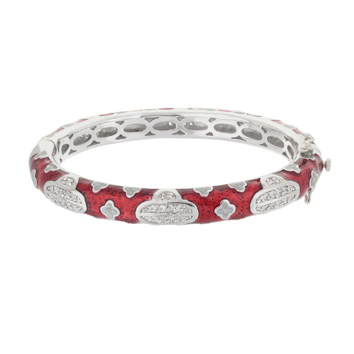Art Deco Stackable Bangle red enamel with pavé silver oval accents by Lauren G Adams on Tampa Home & Garden Store