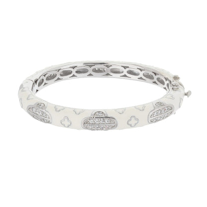 Art Deco Stackable Bangle by Lauren G Adams, white enamel, crystal pave accents bracelet on Tampa Home & Garden Store