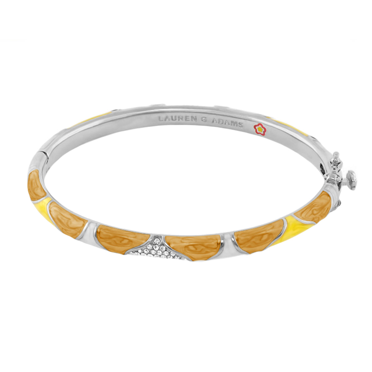 Earth Wind and Pave Bangle, Lauren G Adams silver bracelet with orange enamel panels and pavé on Tampa Home & Garden Store