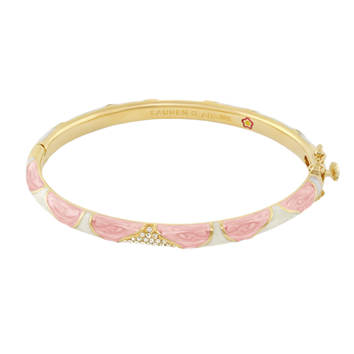 Earth Wind and Pave Bangle by Lauren G Adams, gold-tone bracelet with pink enamel segments on Tampa Home & Garden Store