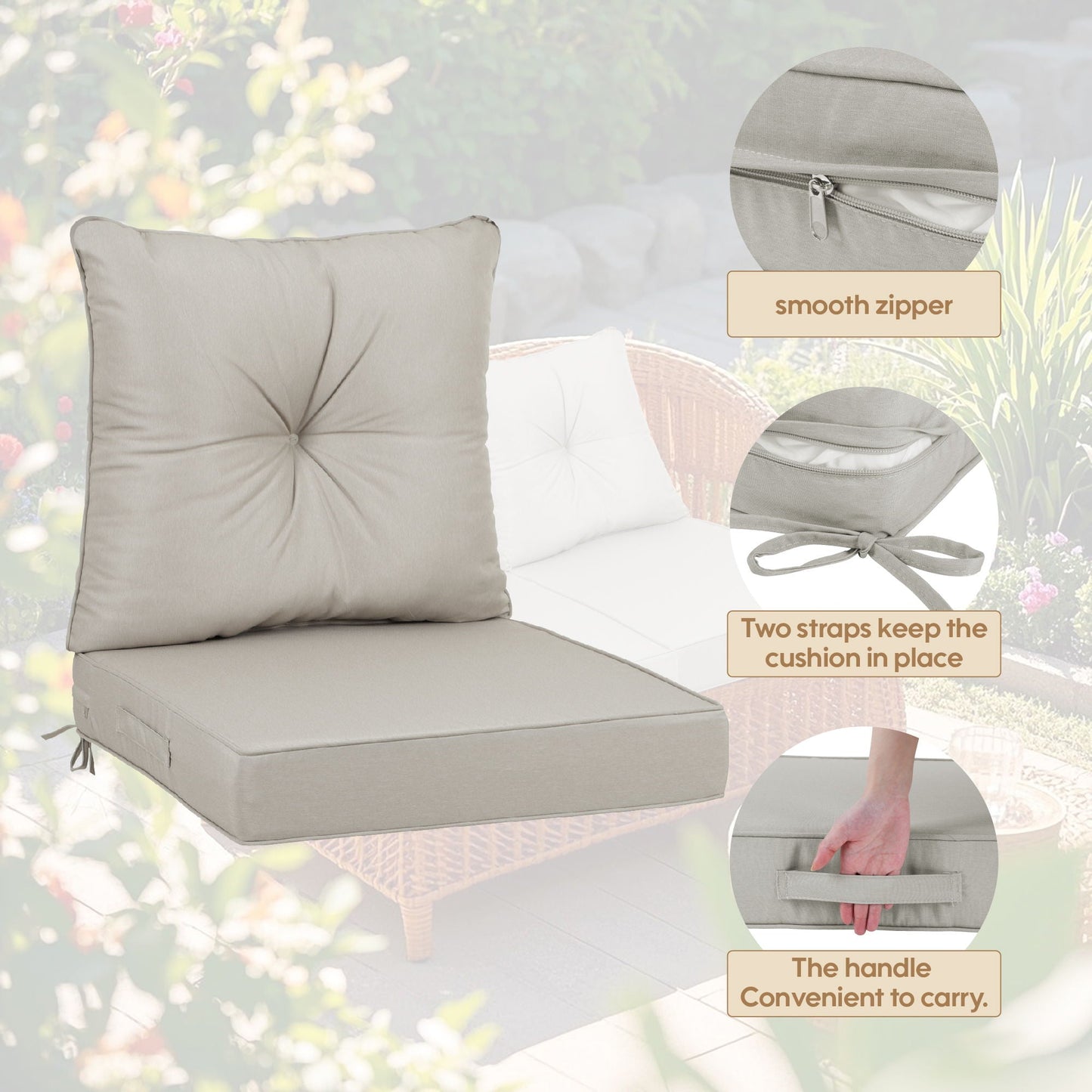 Waterproof Outdoor Deep Seat Cushions for Beige