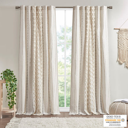 Cotton printed curtain panel ivory with chenille stripe and lining, 50x84, set of 2 on Tampa Home & Garden Store