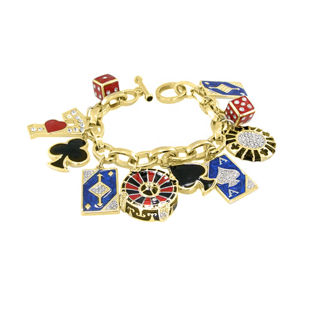 Players Club Charm Bracelet by Lauren G Adams gold-tone with multiple casino-themed charms on Tampa Home & Garden Store