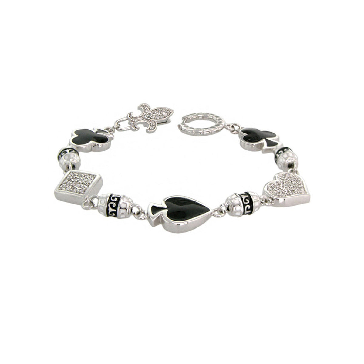 Players Club Bracelet silver-tone charm bracelet with black enamel hearts and clubs on Tampa Home & Garden Store
