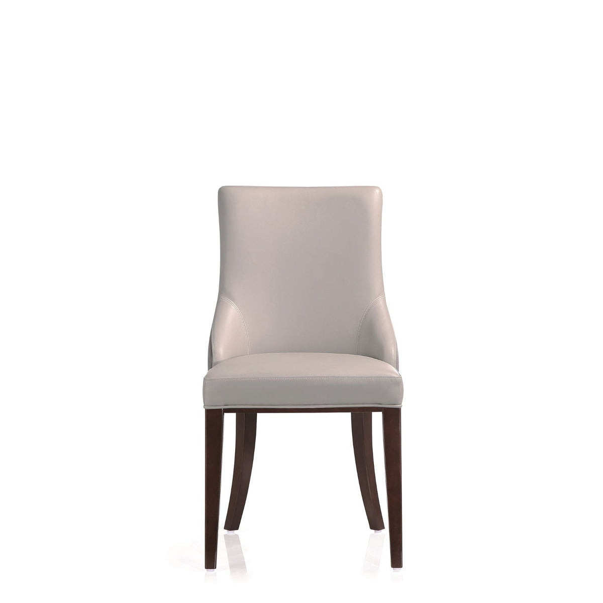 Shubert dining chair front view in beige faux leather with foam cushion and dark wood legs on Tampa Home & Garden Store