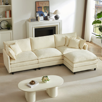 Modular sectional sofa 110 Inch L-shaped cream fabric couch by HouseOfZazla on Tampa Home & Garden Store