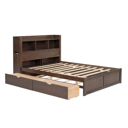 Storage Platform Bed With Shelves and Drawers