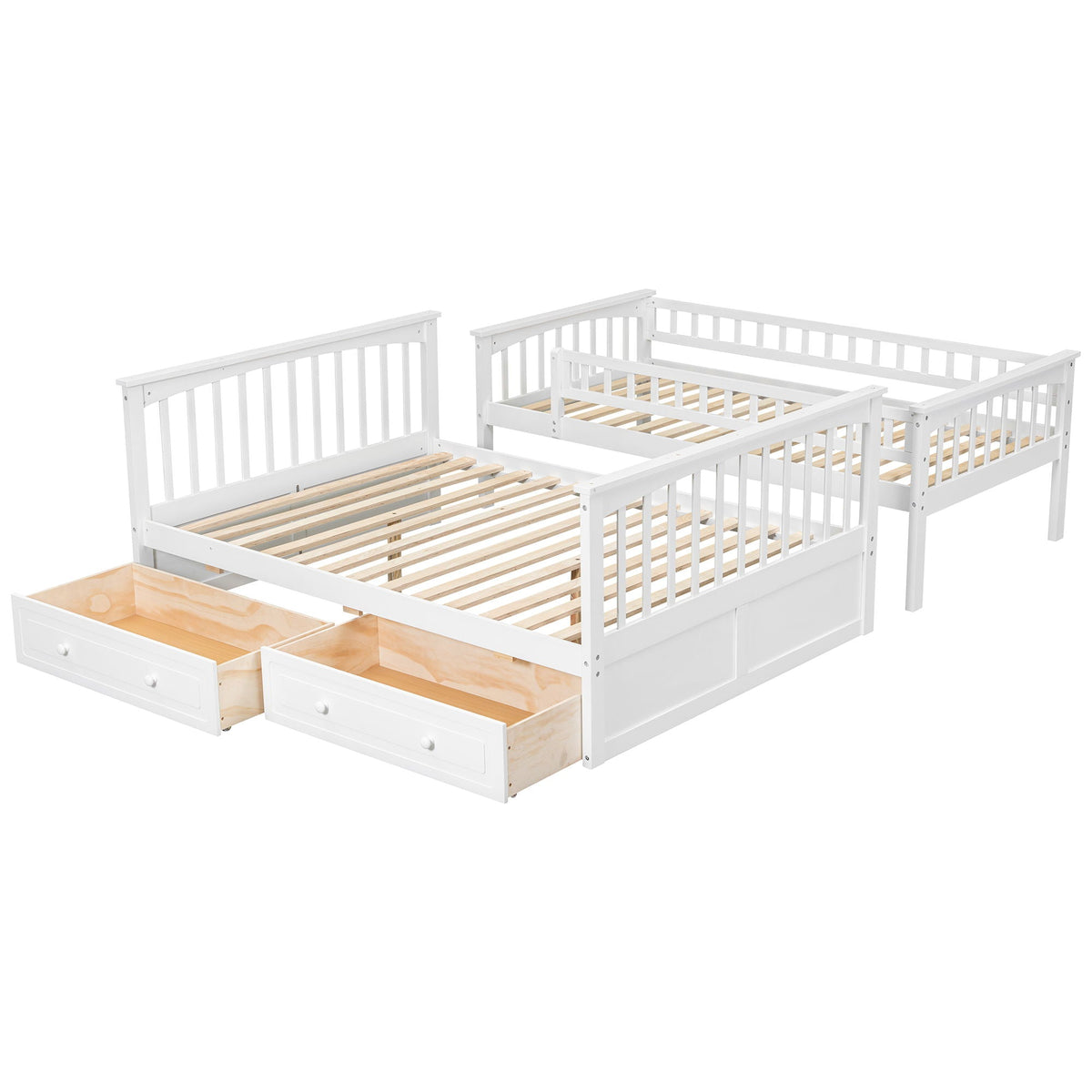 Bunk bed with drawers in white, convertible storage bed by HouseOfZazla, 2 under-bed drawers on Tampa Home & Garden Store
