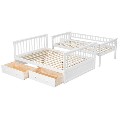 Bunk bed with drawers in white, convertible storage bed by HouseOfZazla, 2 under-bed drawers on Tampa Home & Garden Store