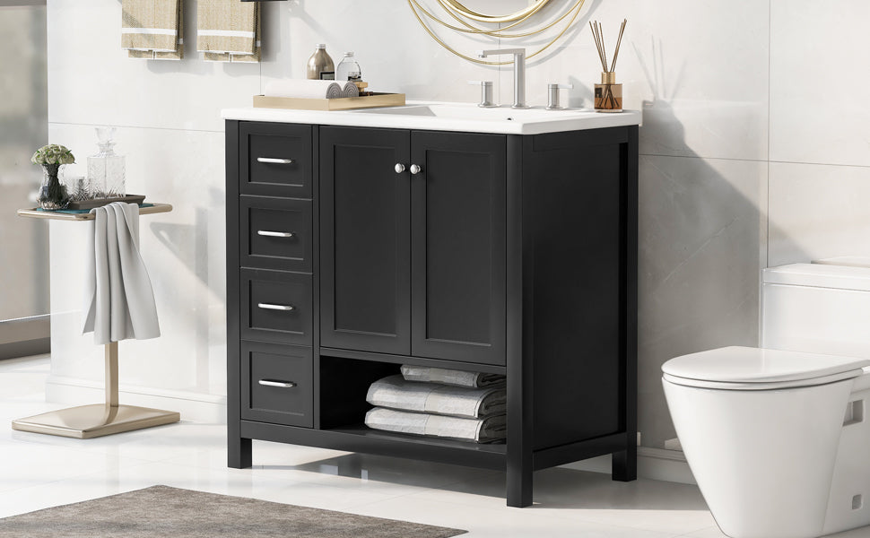 36-inch bathroom vanity with sink top and storage cabinet in black, HouseOfZazla on Tampa Home & Garden Store