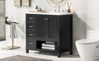 36-inch bathroom vanity with sink top and storage cabinet in black, HouseOfZazla on Tampa Home & Garden Store