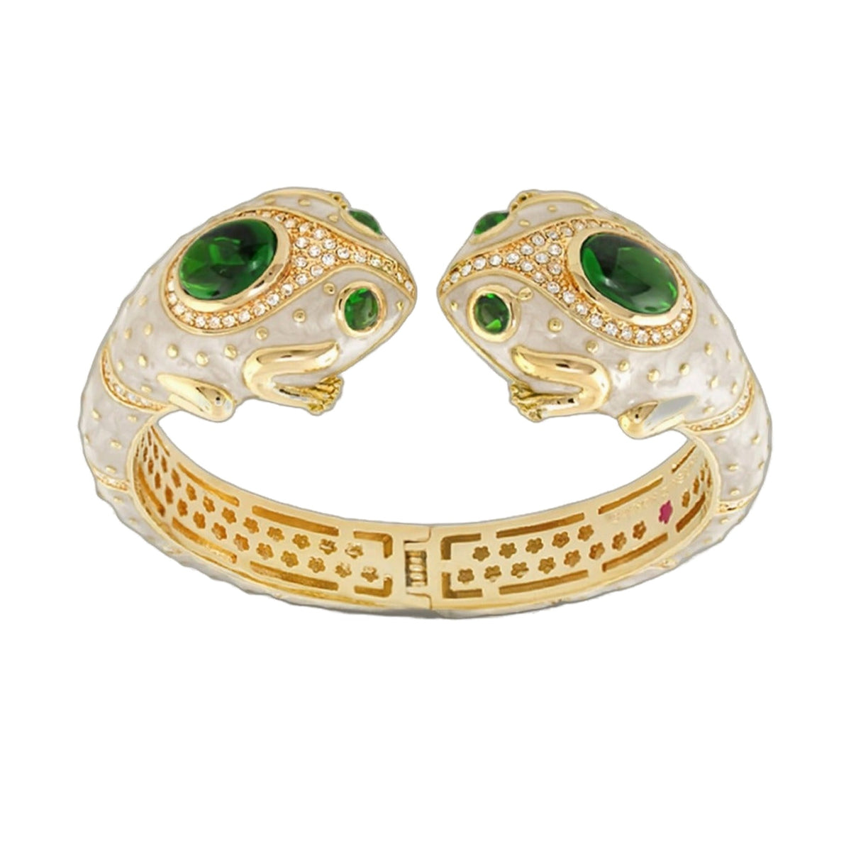 Animal Paradise Bangle Double Frog Cuff bracelet gold-tone with green stones and crystals on Tampa Home & Garden Store