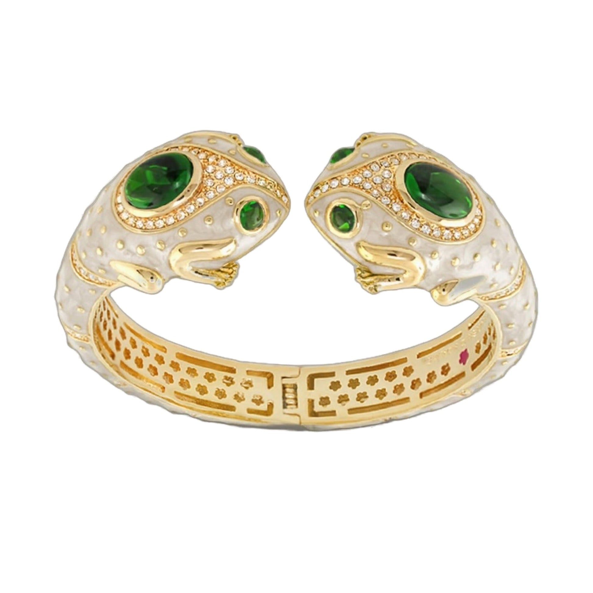 Animal Paradise Bangle Double Frog Cuff bracelet gold-tone with green stones and crystals on Tampa Home & Garden Store