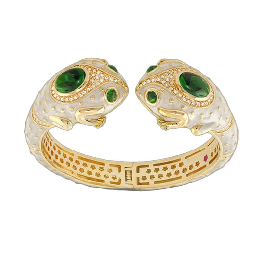 Animal Paradise Bangle Double Frog Cuff bracelet gold-tone with green stones and crystals on Tampa Home & Garden Store
