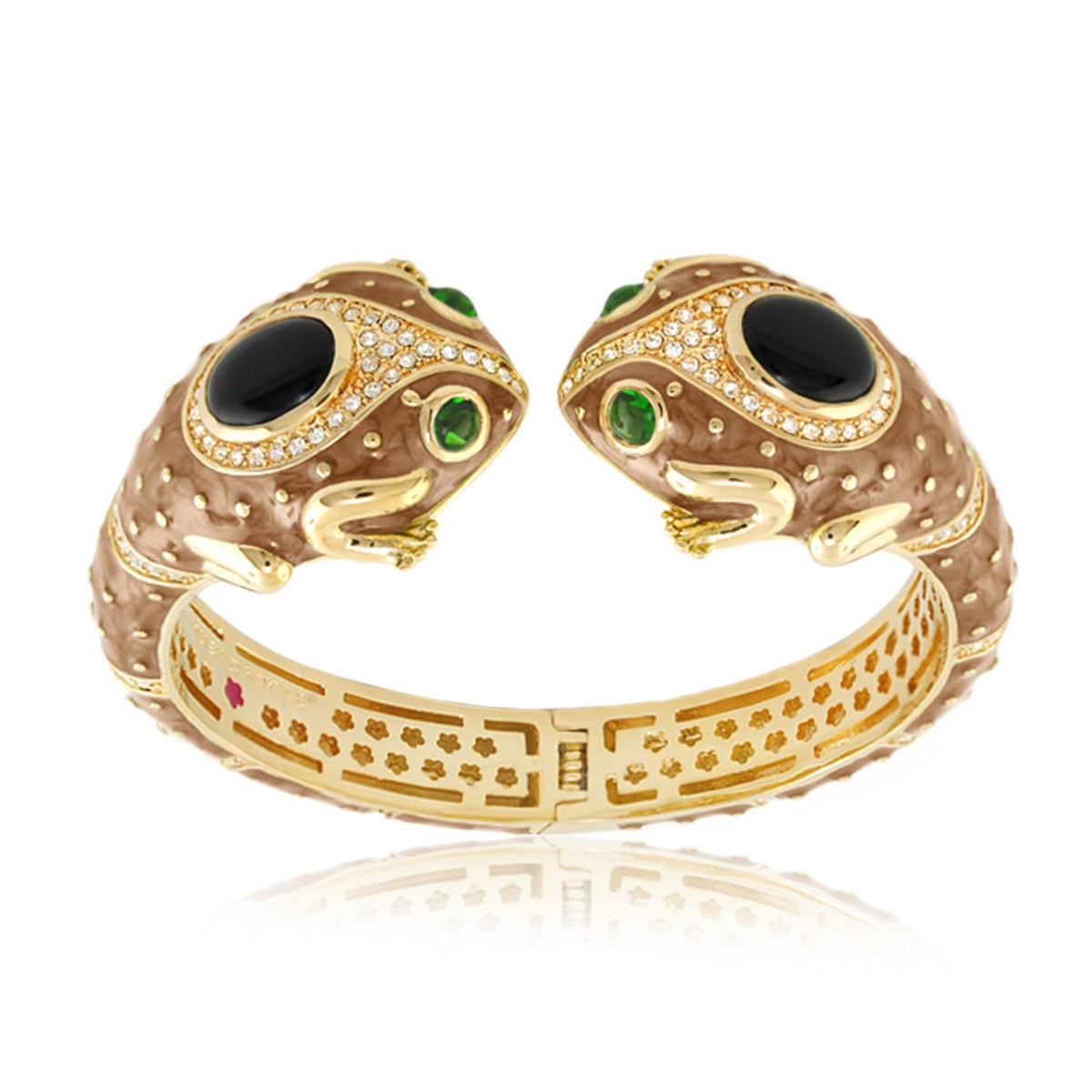 Animal Paradise Bangle Double Frog Cuff bracelet by Lauren G Adams, gold-tone with black eyes on Tampa Home & Garden Store