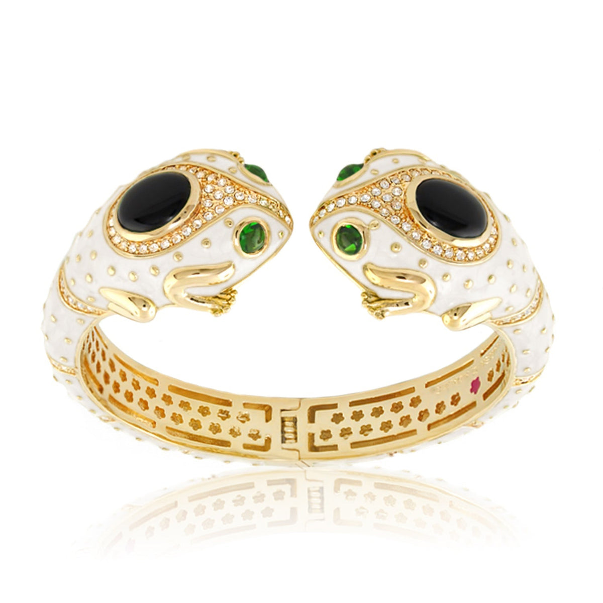 Animal Paradise Bangle Double Frog Cuff bracelet by Lauren G Adams, gold-tone with white enamel on Tampa Home & Garden Store