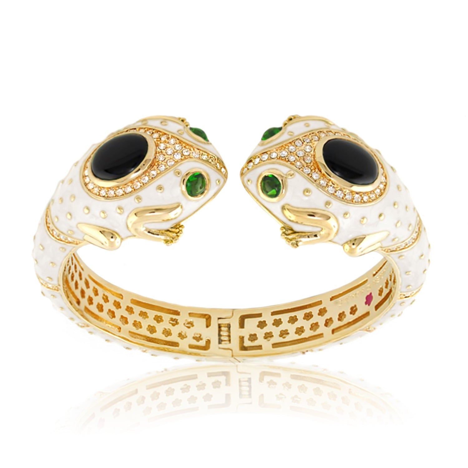 Animal Paradise Bangle Double Frog Cuff bracelet by Lauren G Adams, gold-tone with white enamel on Tampa Home & Garden Store