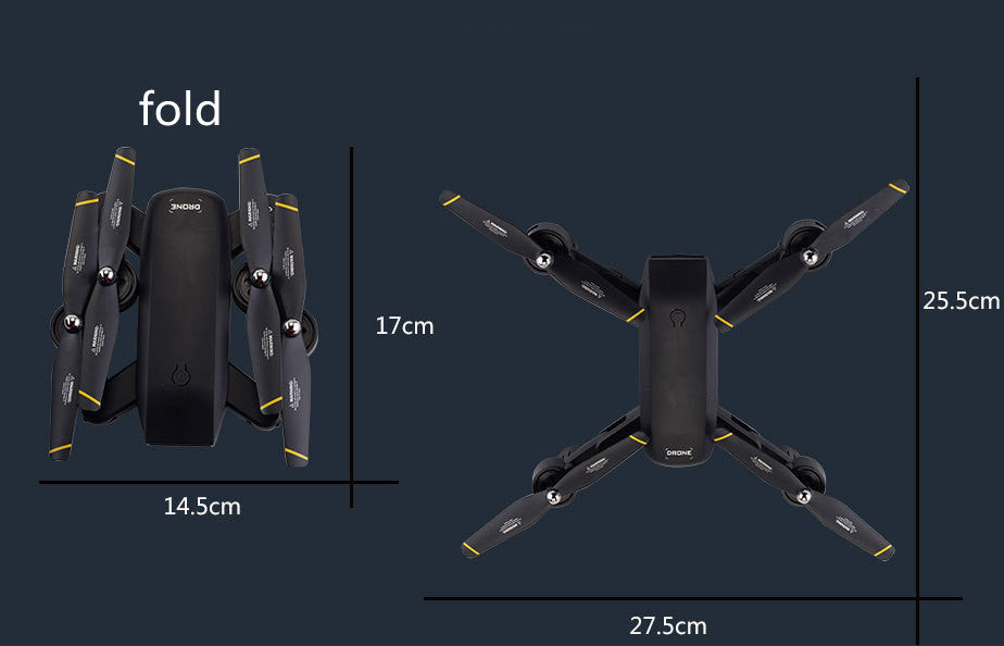 DM107S folding dual-camera drone by Sell My Stuff; black 4K HD optical flow, folded/unfolded on Tampa Home & Garden Store