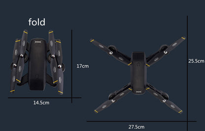 DM107S folding dual-camera drone by Sell My Stuff; black 4K HD optical flow, folded/unfolded on Tampa Home & Garden Store