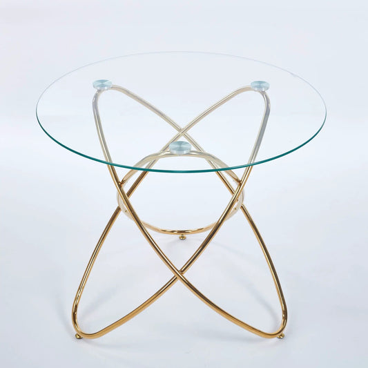 Metal Leg Dining Table with Tempered Glass Top, gold crisscross base, Unique Piece Furniture on Tampa Home & Garden Store